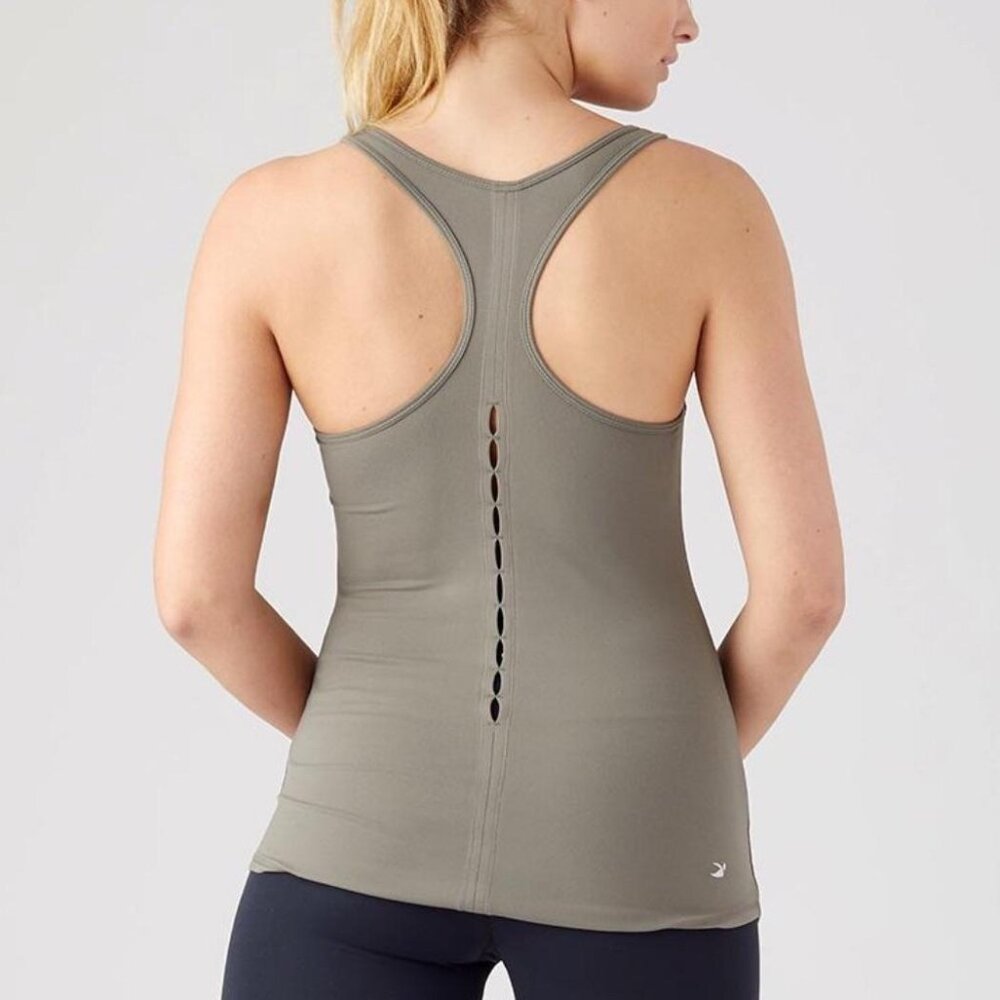 Glyder Peek-a-boo Tank in Dark Moss Green Size Medium Sz M Fitted Workout Top